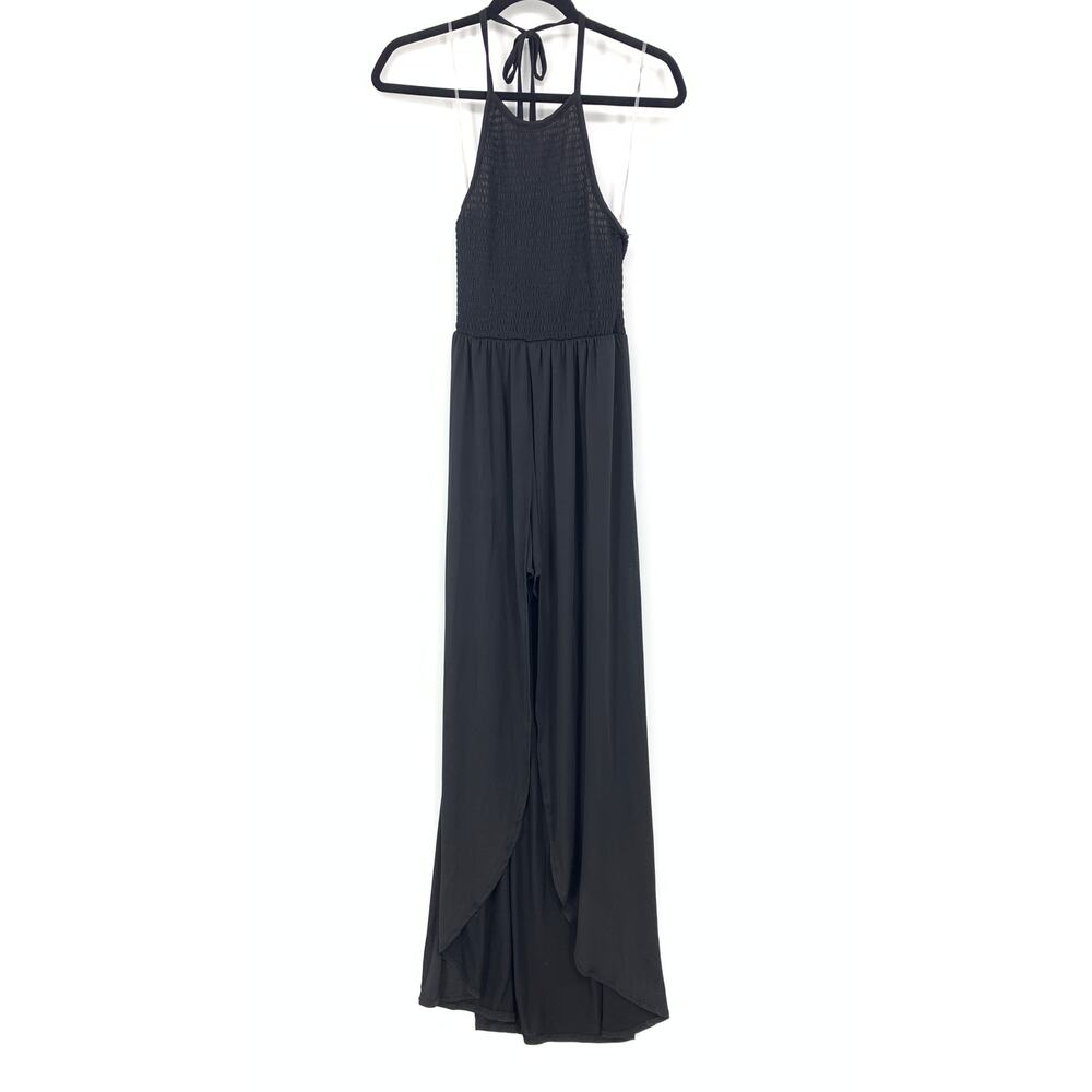 No Comment Women's Size Medium Black Halter Romper With Overlay Skirt NEW